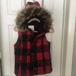 NWT Buffalo plaid hooded vest size XS